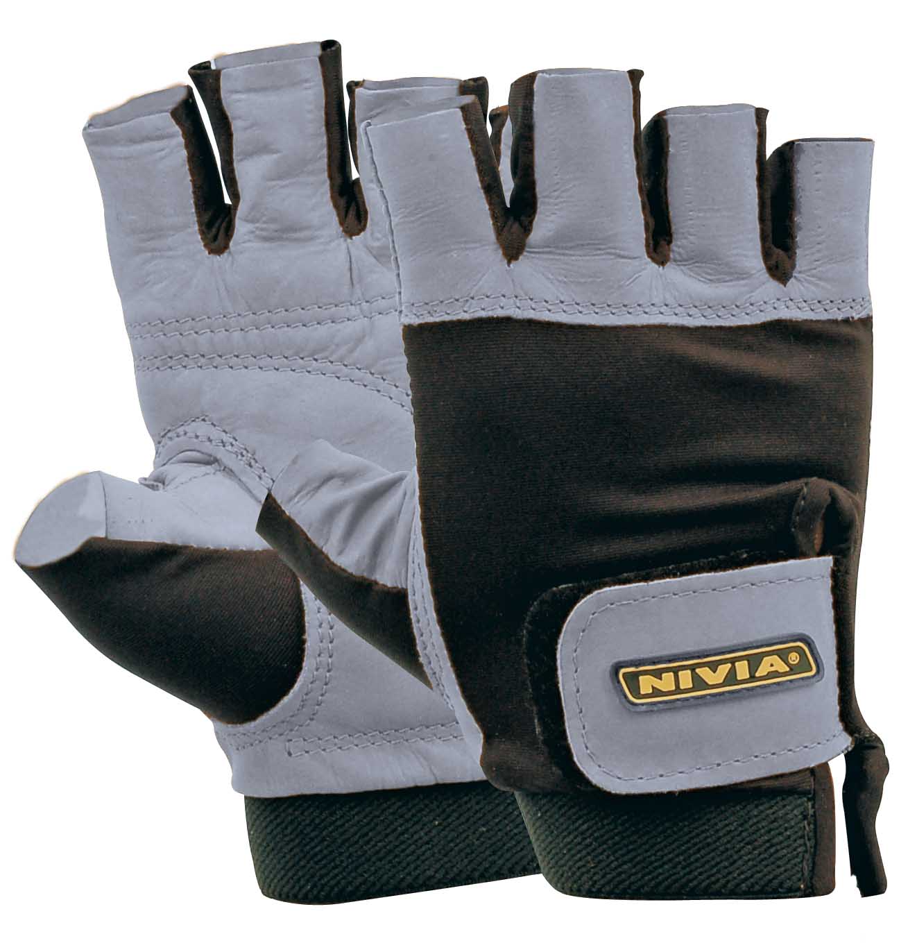 Nivia Leather Gym Gloves without wrist support Black Free Size online