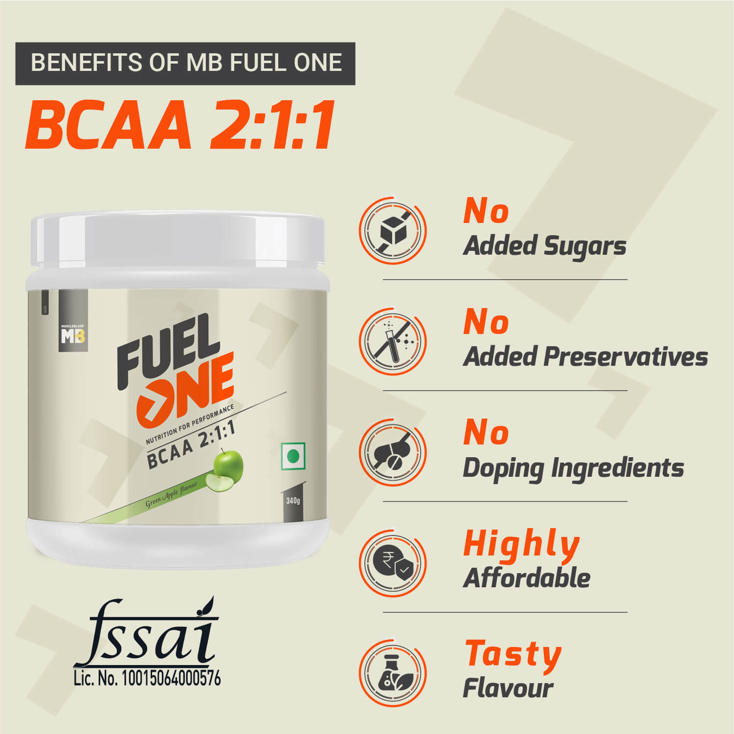 5 - MB Fuel One BCAA 2:1:1,  0.75 lb  50 Servings  Green Apple 