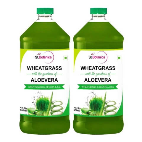 St.Botanica Wheatgrass Aloevera Juice (Pack of 2), Natural 0.500 L St.Botanica Wheatgrass Aloevera Juice (Pack of 2), Natural 0.500 L