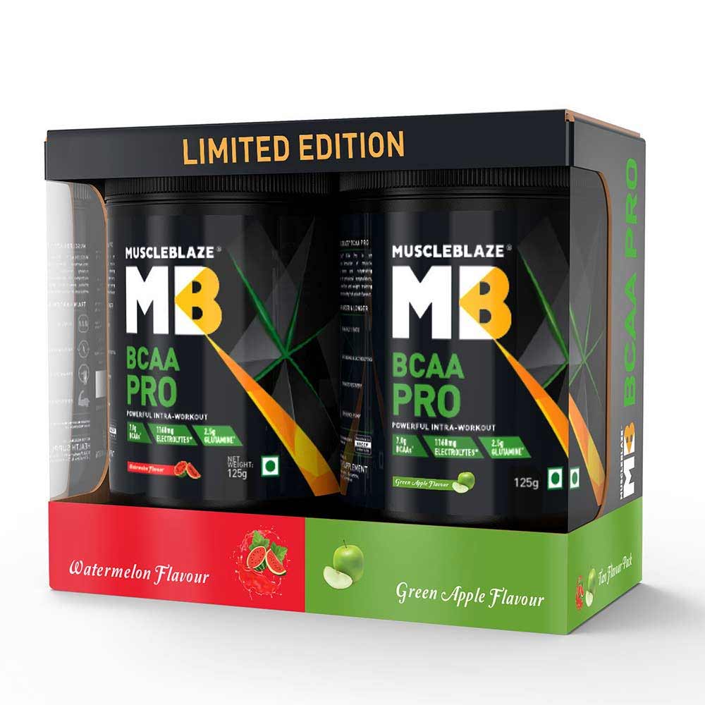 1 - MuscleBlaze BCAA Pro OP,  2 Piece(s)/Pack  16 Servings  (Two Flavour Pack)Watermelon & Green Apple 
