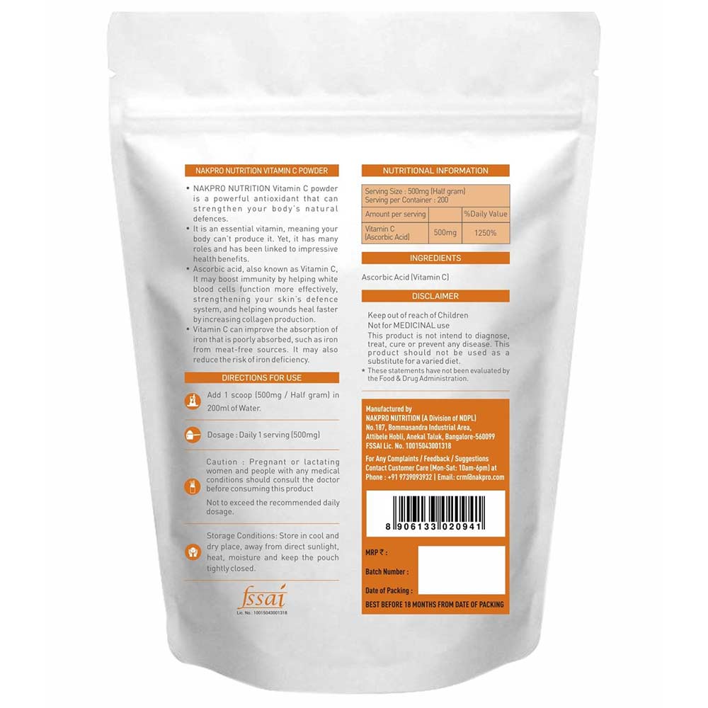 supplementinfo - Nakpro Vitamin C Powerful Antioxidant Powder,  100 g  Unflavoured 
