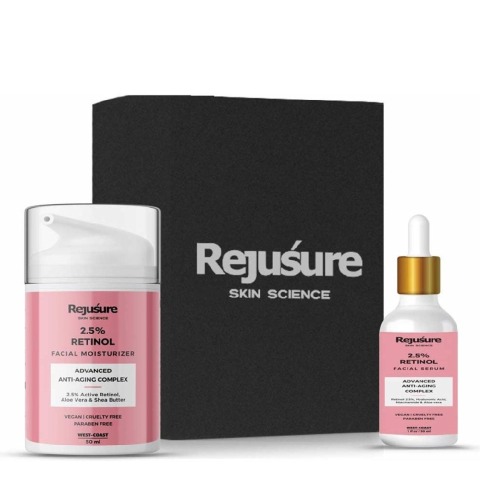 1 - Rejusure Retinol Anti-Ageing Combo (Face Cream Moisturizer 50ml+Face Serum 30ml), 2 Piece(s)/Pack for Dry/Oily Skin