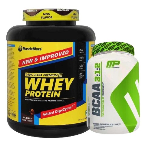 MuscleBlaze Whey Protein, 4.4 lb Rich Milk Chocolate with MusclePharm BCAA