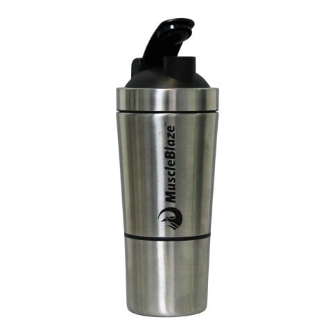 MuscleBlaze Steel Shaker with Compartment,  Silver  750 ml 