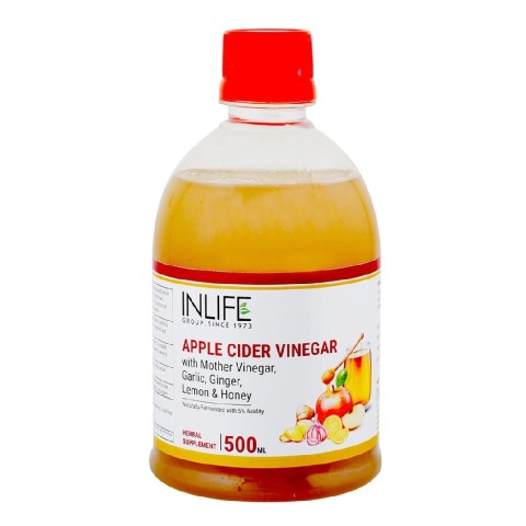 INLIFE Apple Cider Vinegar with Mother, 0.5 L Garlic, Ginger, Lemon & Honey