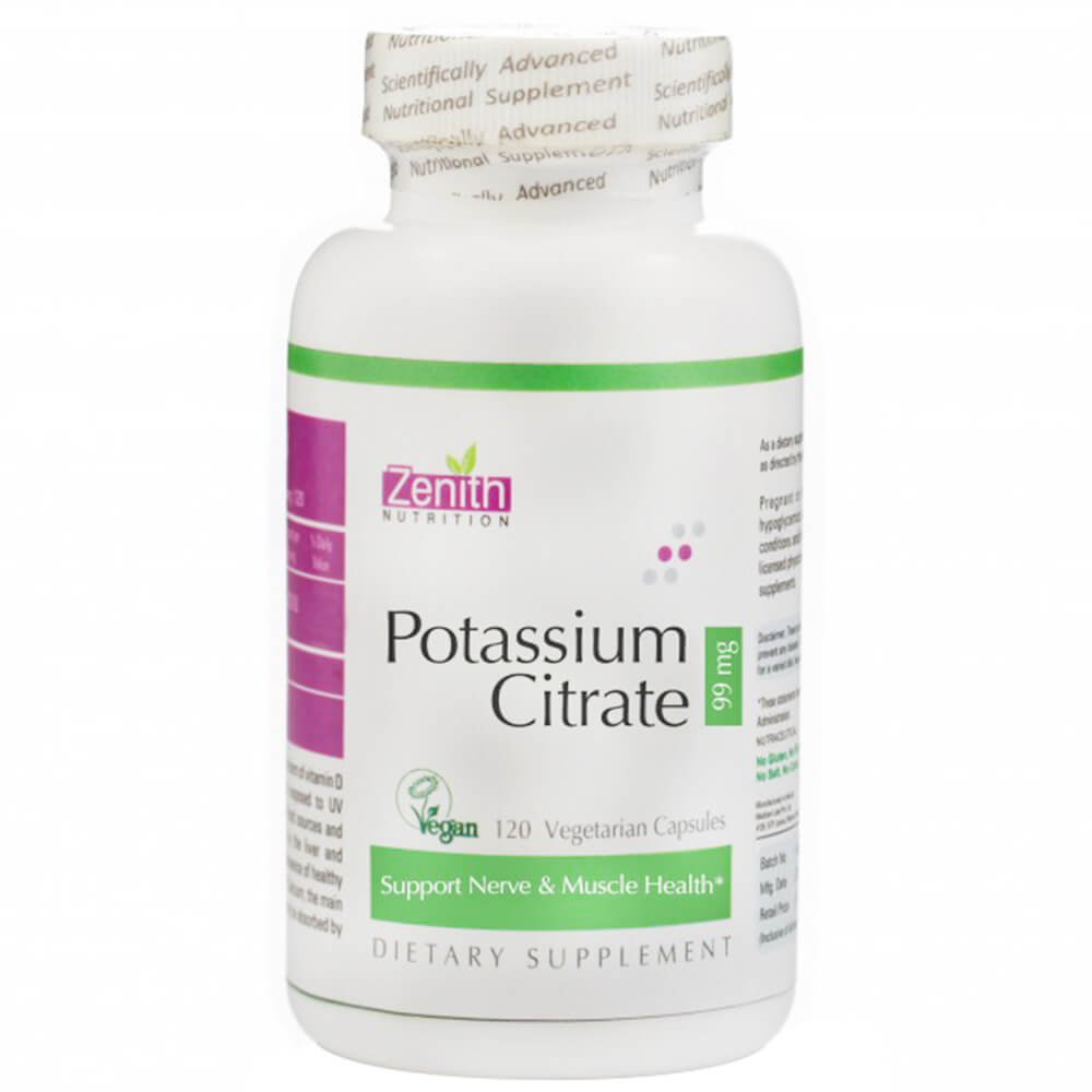 Zenith Nutrition Potassium Citrate 99 mg,  120 capsules 
