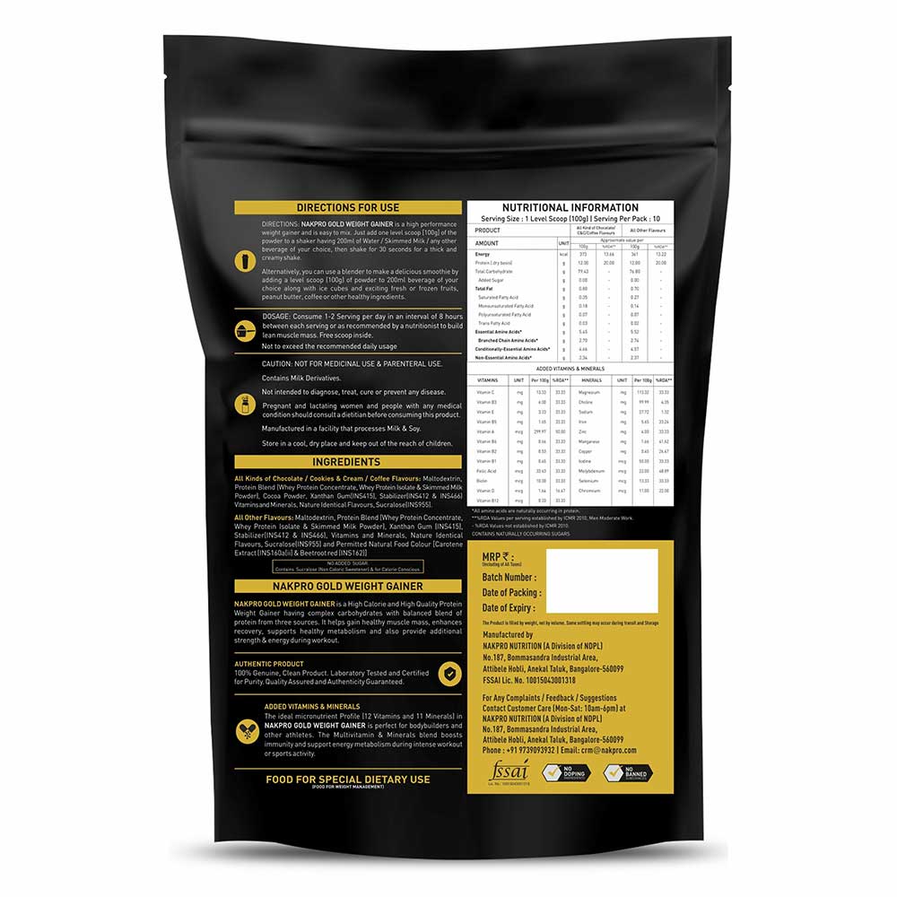 2 - Nakpro Gold Weight Gainer,  2.2 lb  Vanilla (Pack of 2) 