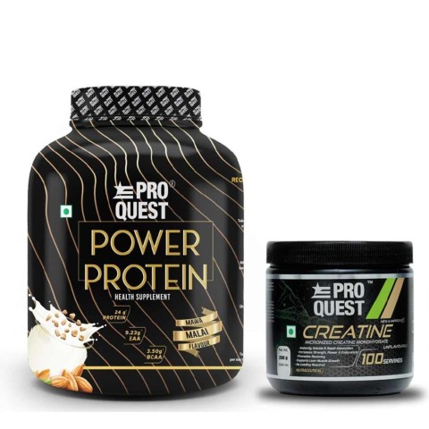 1 - Proquest Power Protein 4.4lb & Creatine Monohydrate 0.55lb Combo, 2 Piece(s)/Pack Mawa Malai & Unflavoured