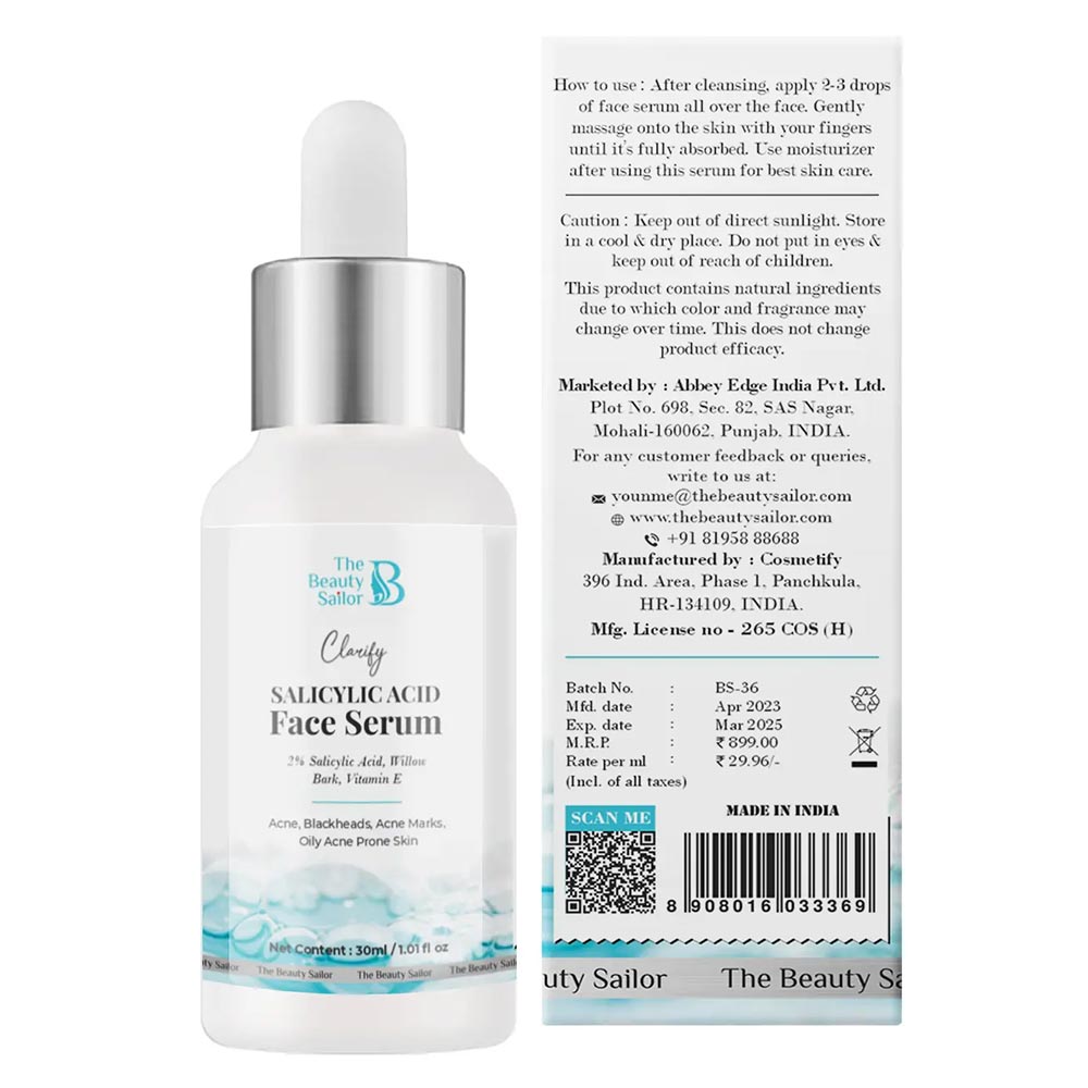 2 - The Beauty Sailor 2% Salicylic Acid Face Serum,  30 ml  for Blackheads & Acne Marks 