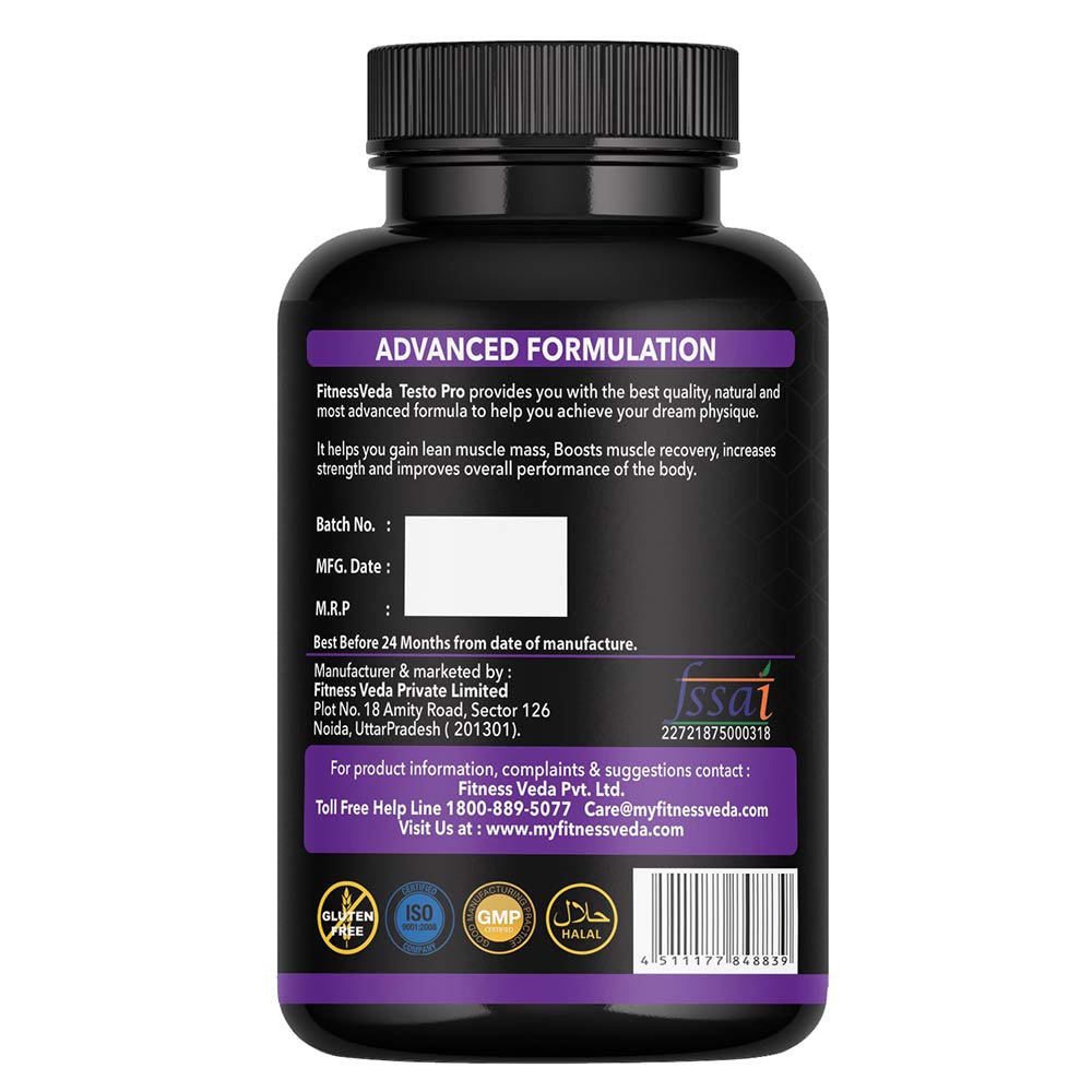2 - FITNESSVEDA Testo Pro Testosterone Booster,  60 capsules  Unflavoured 