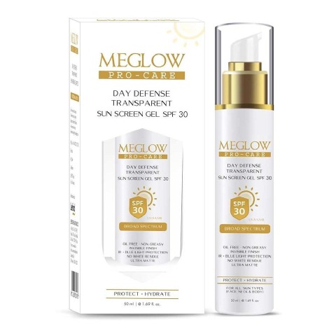 1 - Meglow Pro-Care Day Defense Transparent Sunscreen Gel,  50 ml  with SPF 30 UVA+UVB Protection 