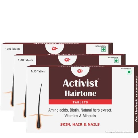1 - Activist Hairtone,  10 tablet(s)  Unflavoured (Pack of 3) 