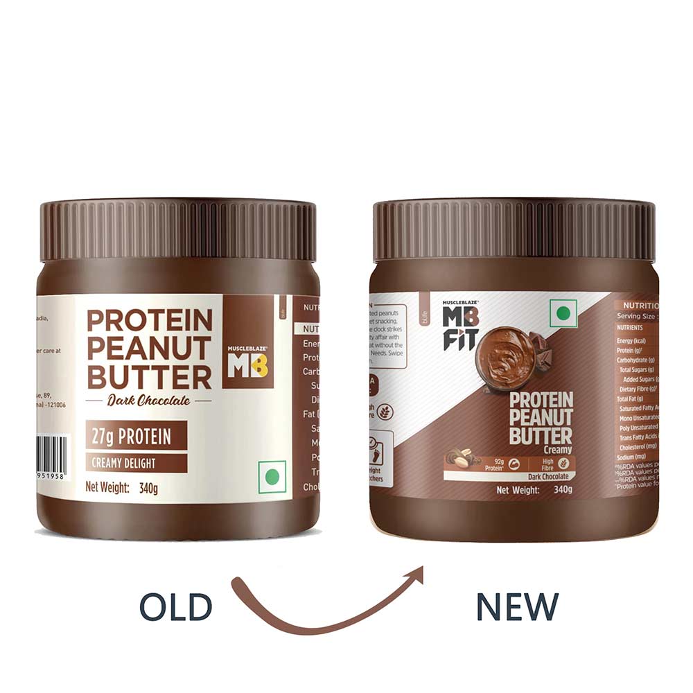 OldNew - MuscleBlaze High Protein Peanut Butter,  0.340 kg  Dark Chocolate Creamy 