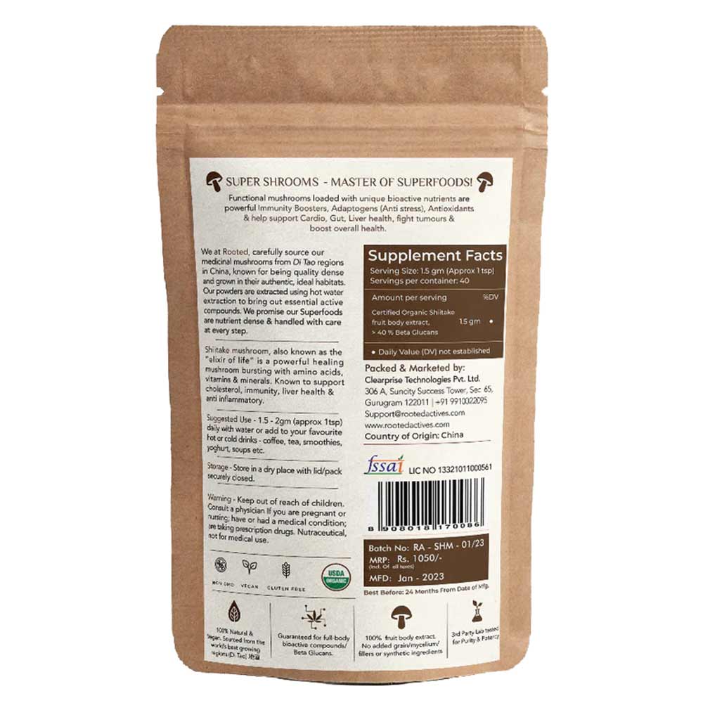 2 - Rooted Active Naturals Shiitake Organic Mushroom Extract,  60 g 