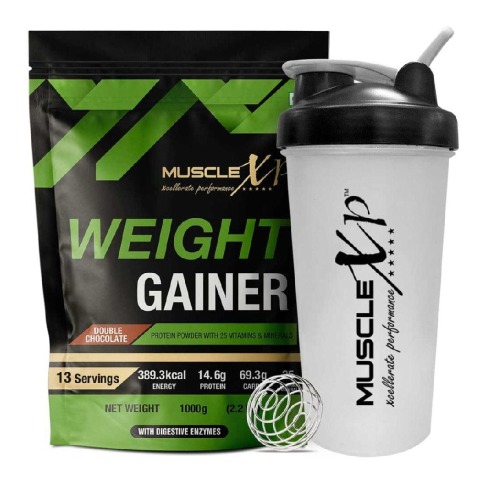 1 - MuscleXP Weight Gainer with Digestive Enzymes,  2.2 lb  Double Chocolate+Shaker 
