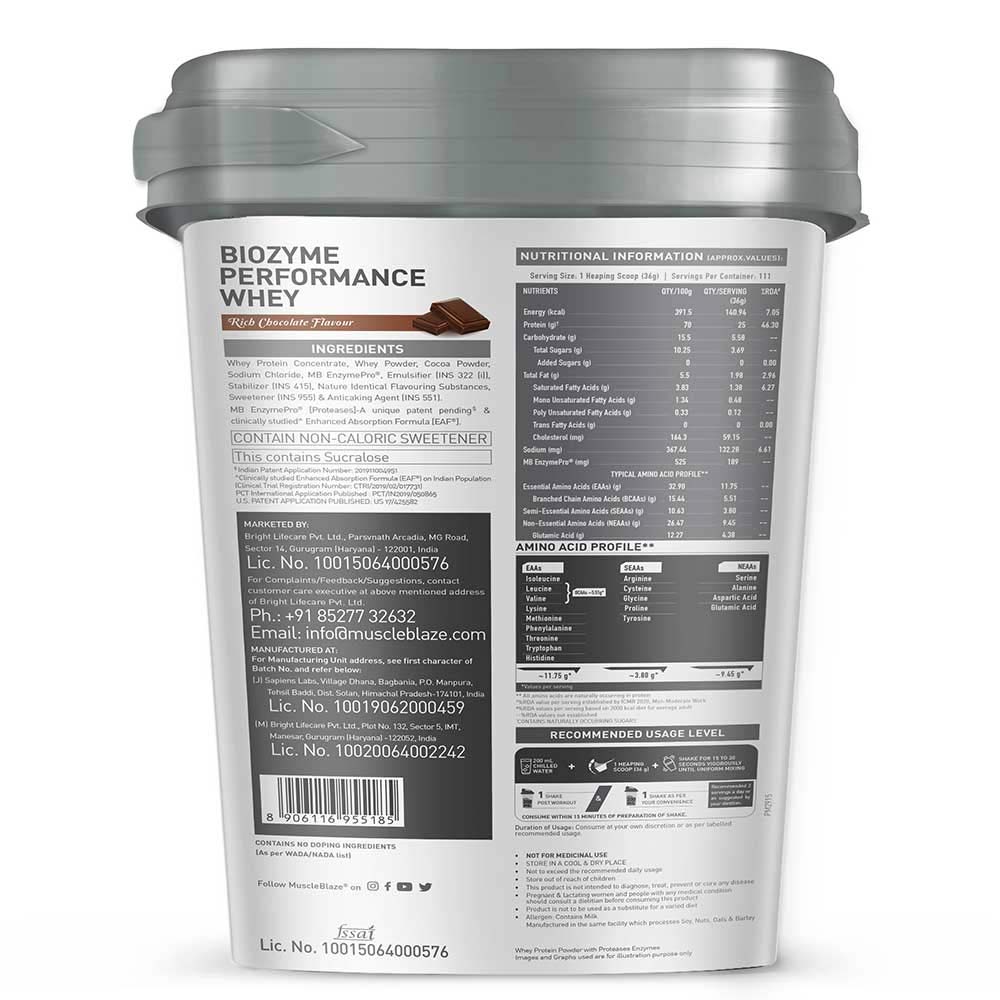 MuscleBlaze Biozyme Performance Whey 4 kg Rich Chocolate & Gym Bag & Shaker Combo