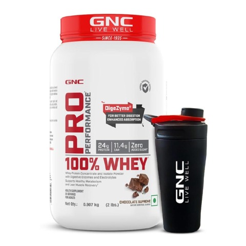 1 - GNC Pro Performance 100% Whey Protein & Steel Shaker 700 ml Combo,  2 lb  Chocolate Supreme 