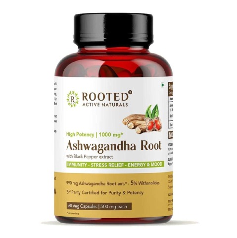 1 - Rooted Active Naturals Ashwagandha Root with Black Pepper Extract 500mg,  60 veggie capsule(s) 