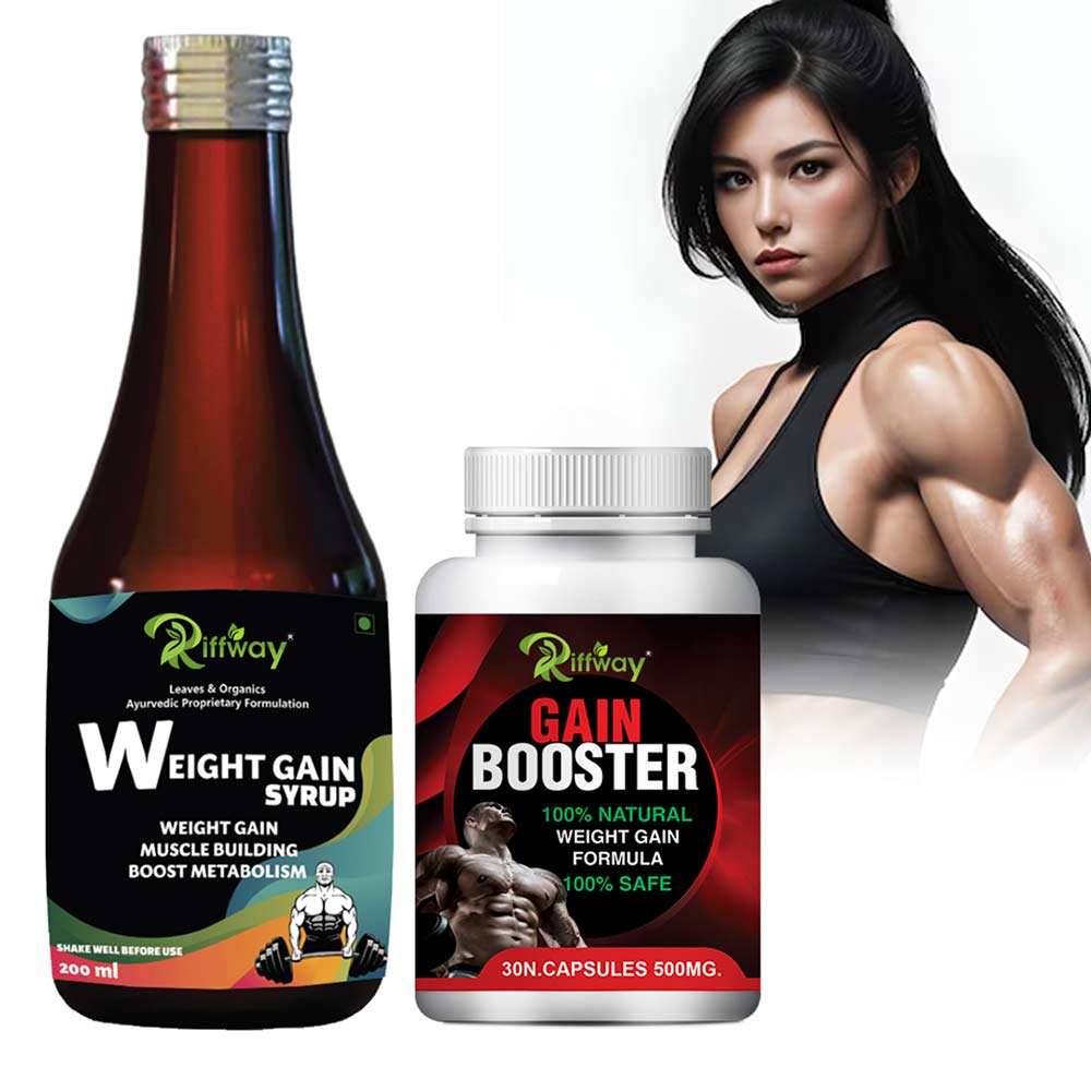 7 - Riffway Weight Gain Syrup 200 ml & Gain Booster 30 Capsules Combo,  2 Piece(s)/Pack  Unflavoured 