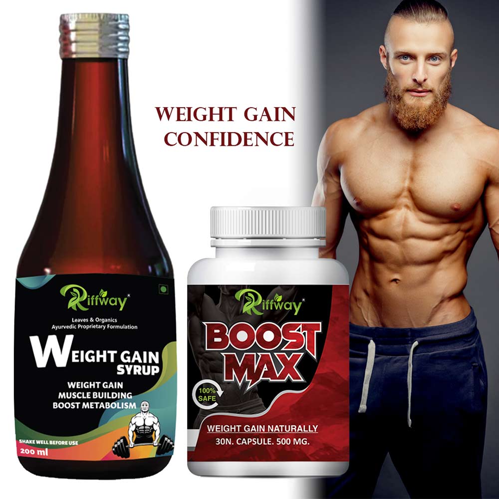 6 - Riffway Weight Gain Syrup 200 ml & Boost Max 30 Capsules Combo,  2 Piece(s)/Pack  Unflavoured 
