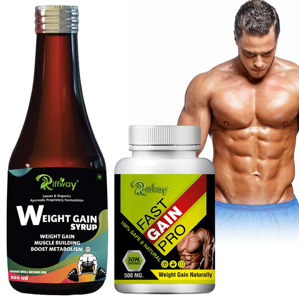 6 - Riffway Weight Gain Syrup 200 ml & Fast Gain Pro 30 Capsules Combo,  2 Piece(s)/Pack  Unflavoured 