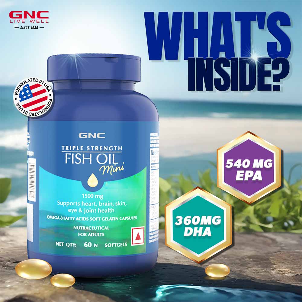 3 - GNC Triple Strength Fish Oil Mini,  60 softgels 