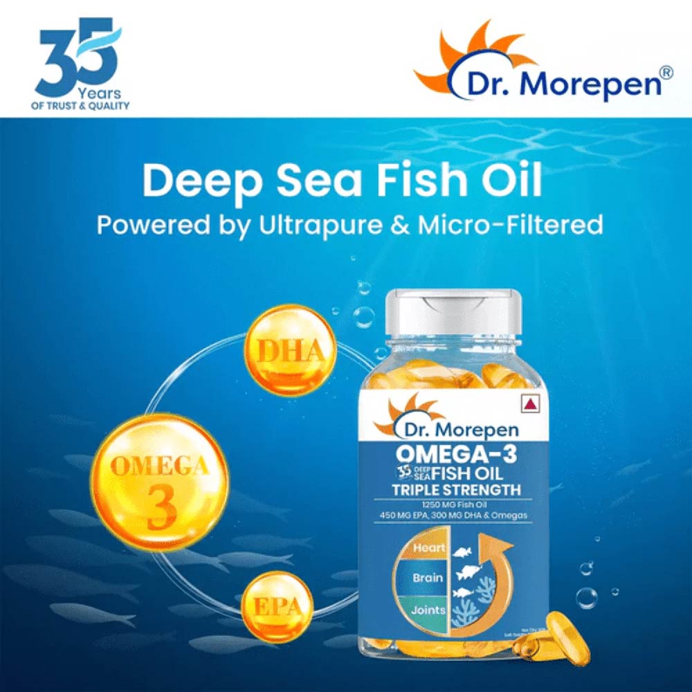 8 - Dr. Morepen Omega-3 Deep Sea Fish Oil Triple Strength (Pack of 2),  60 softgels 