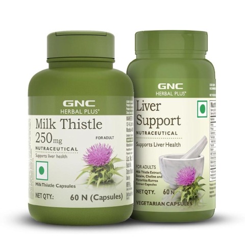 1 - GNC Milk Thistle 60 Capsules & Liver Support 60 Veg Capsules Combo,  2 Piece(s)/Pack 