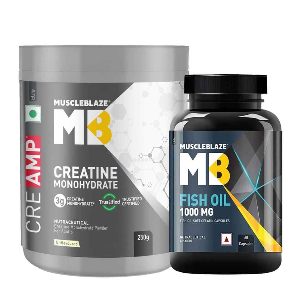 MuscleBlaze Creatine Monohydrate CreAMP 250g & Fish Oil 60 caps Combo-picture-29