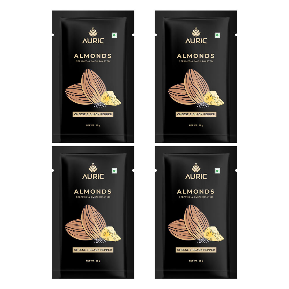 1 - Auric Steamed & Oven Roasted Almonds,  Cheese & Black Pepper (Pack of 4)  50 g 