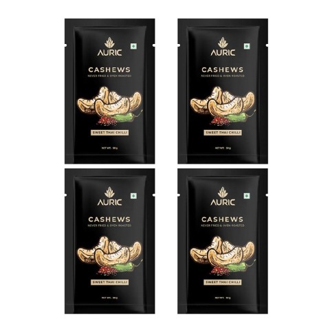 1 - Auric Oven Roasted Cashews, Sweet Thai Chilli (Pack of 4) 50 g