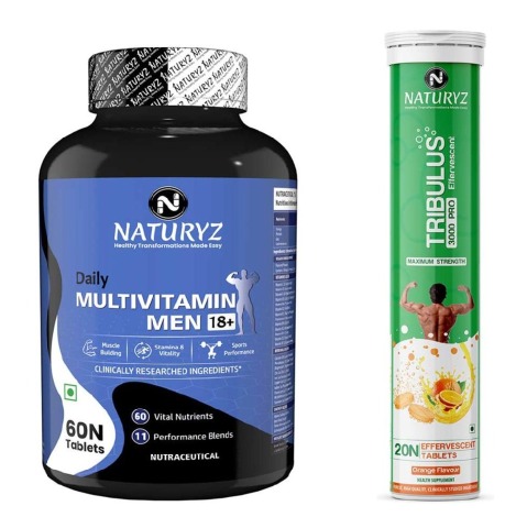 1 - Naturyz Daily Multivitamin Men 18+ 60 Tablets & Tribulus 3000 Pro 20 Tablets Combo,  2 Piece(s)/Pack  Unflavoured & Orange 
