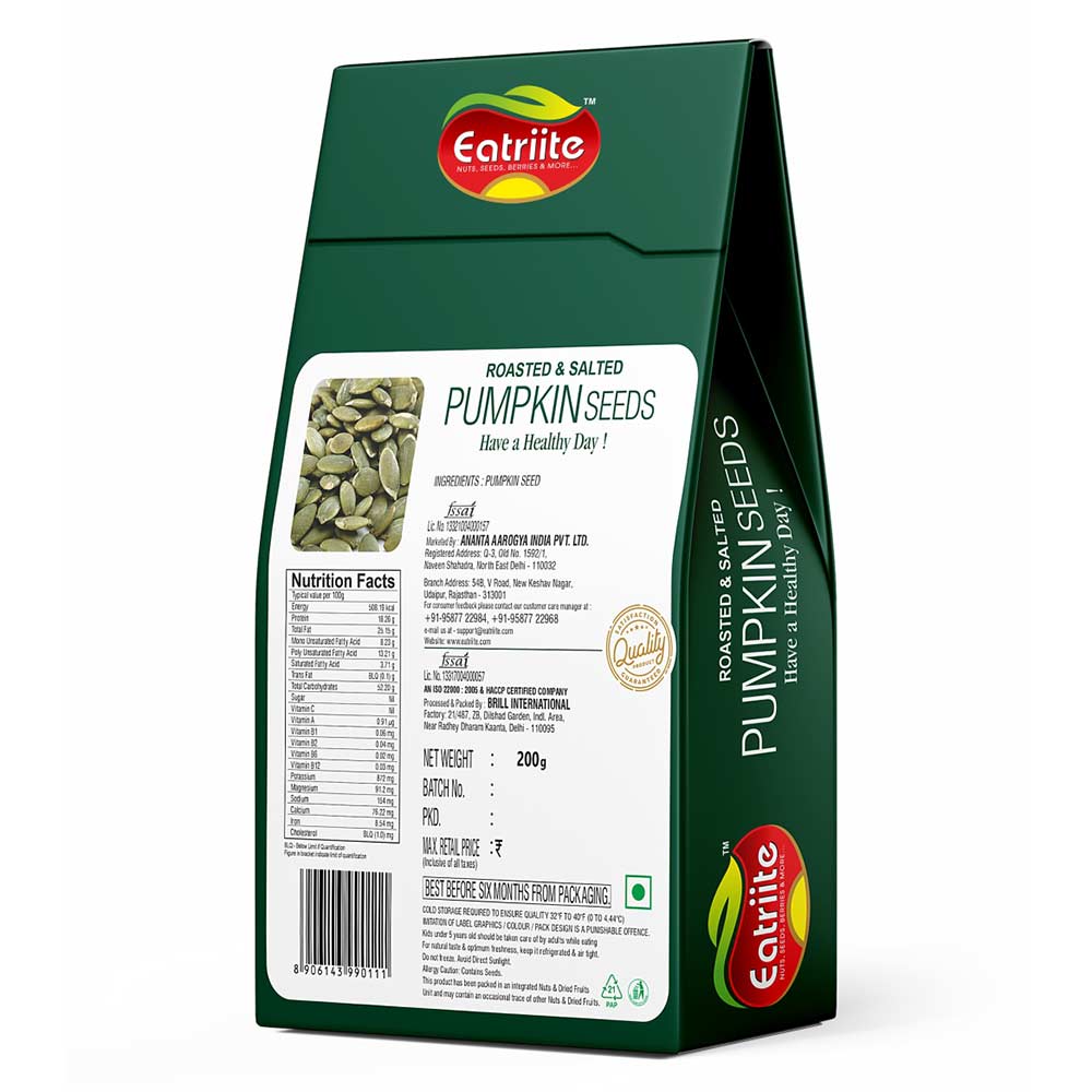 2 - Eatriite Roasted & Salted Pumpkin Seeds,  Unflavoured  200 g 