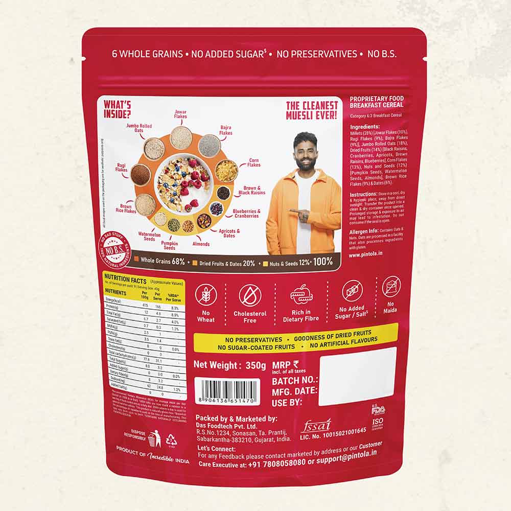 6 - Pintola Muesli,  350 g  Fruit & Nut with 28% Millet (Pouch) 