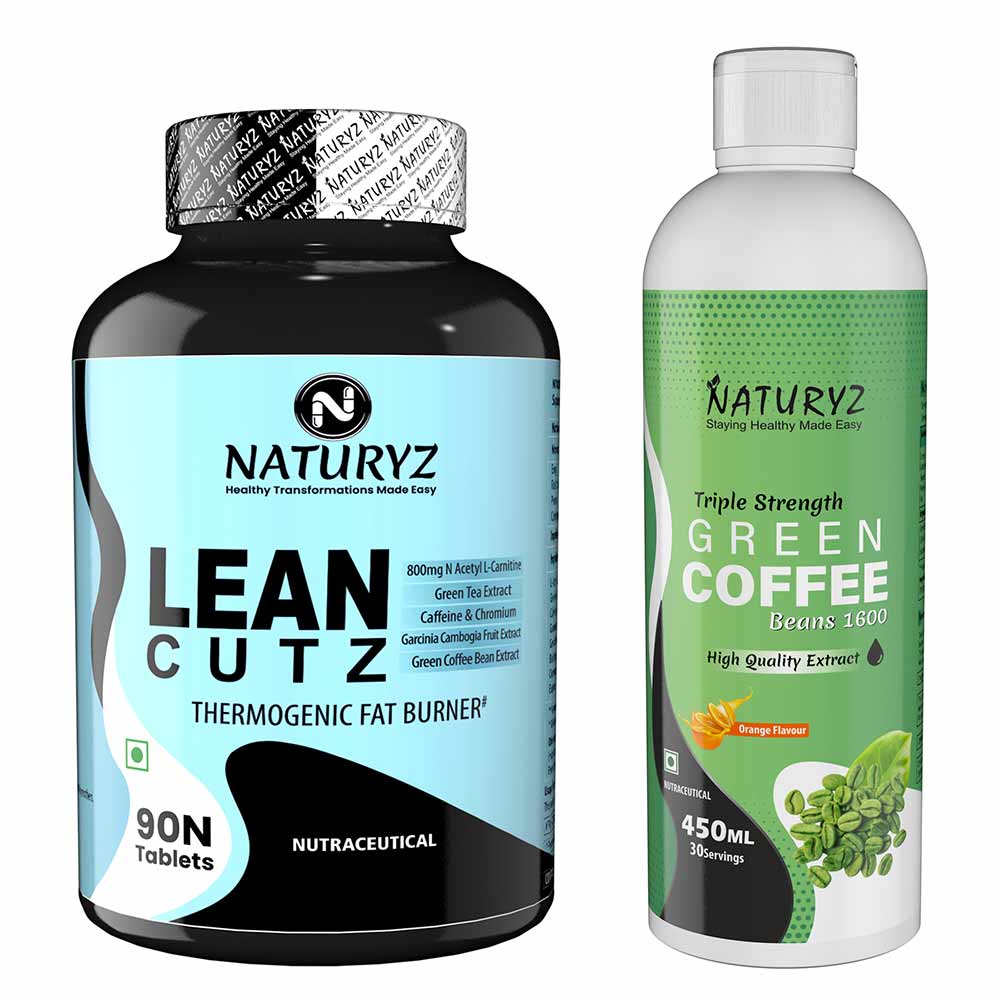 1 - Naturyz LEAN CUTZ Thermogenic Fat Burner 90 Tablets & Triple Strength Green Coffee Bean Extract Combo,  450 ml  Unflavoured & Orange 