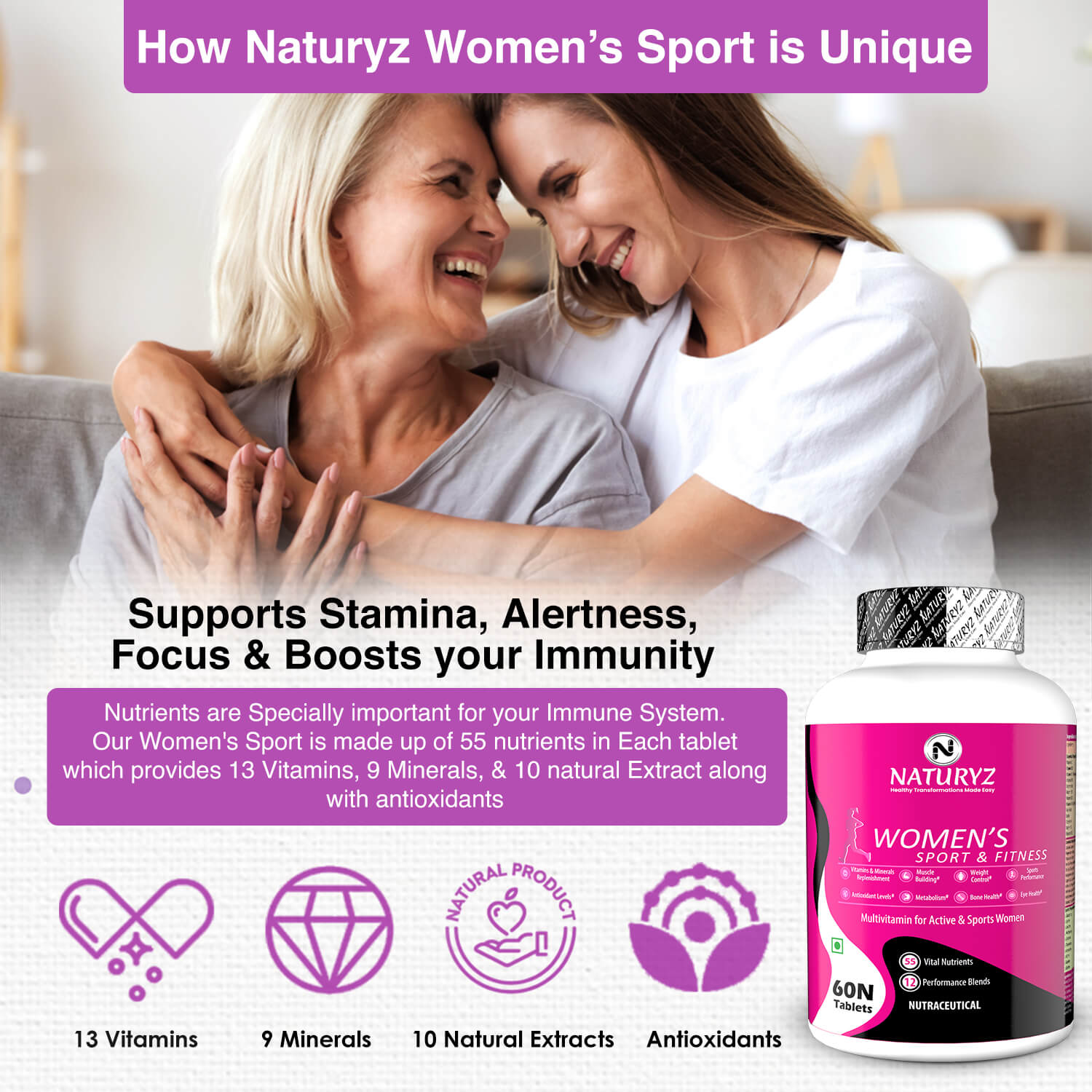 6 - Naturyz Calcium Plus 120 Tablets & Women's Sport & Fitness Multivitamin 60 Tablets Combo,  2 Piece(s)/Pack  Unflavoured 