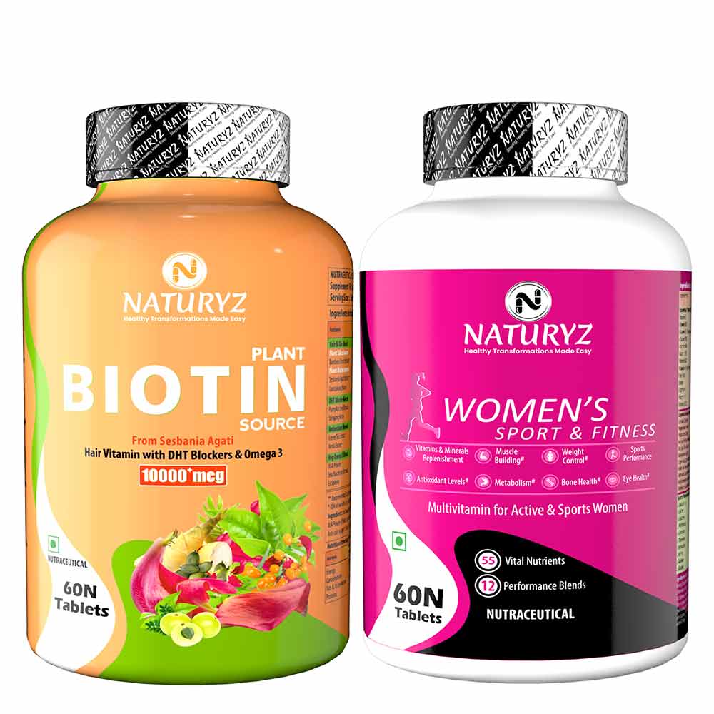 Naturyz Plant Biotin 60 Tablets & Women's Sport & Fitness Multivitamin 60 Tablets Combo,  2 Piece(s)/Pack  Unflavoured -image-17