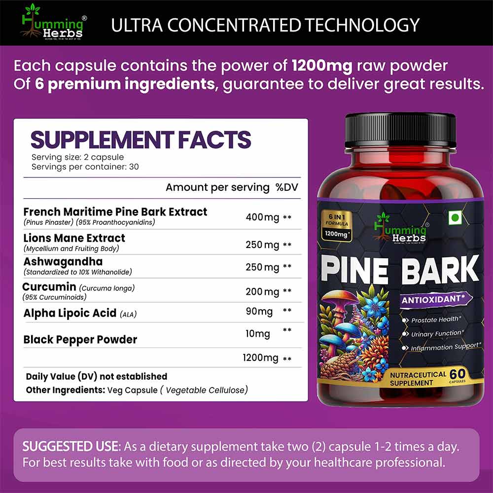 4 - Humming Herbs Pine Bark Extract 1200mg,  60 capsules 