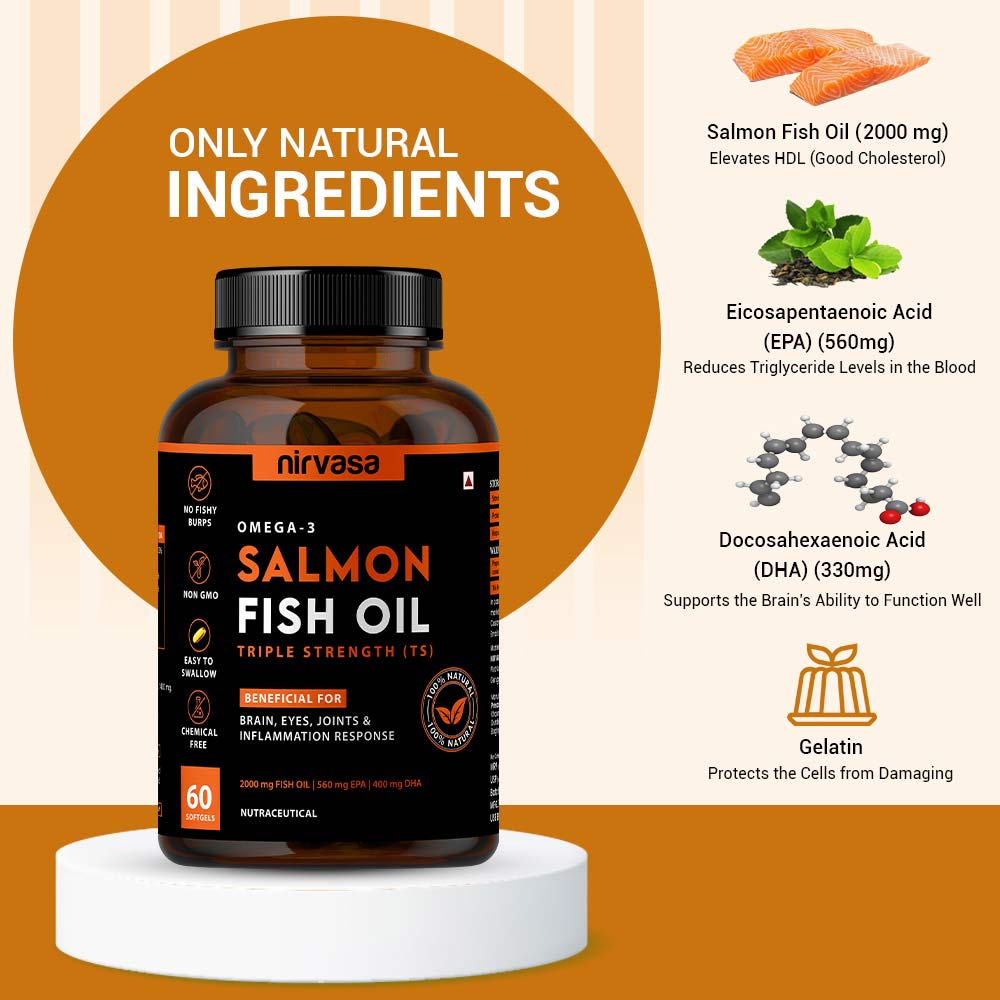 4 - Nirvasa Salmon Fish Oil Triple Strength (Pack of 6),  60 capsules 