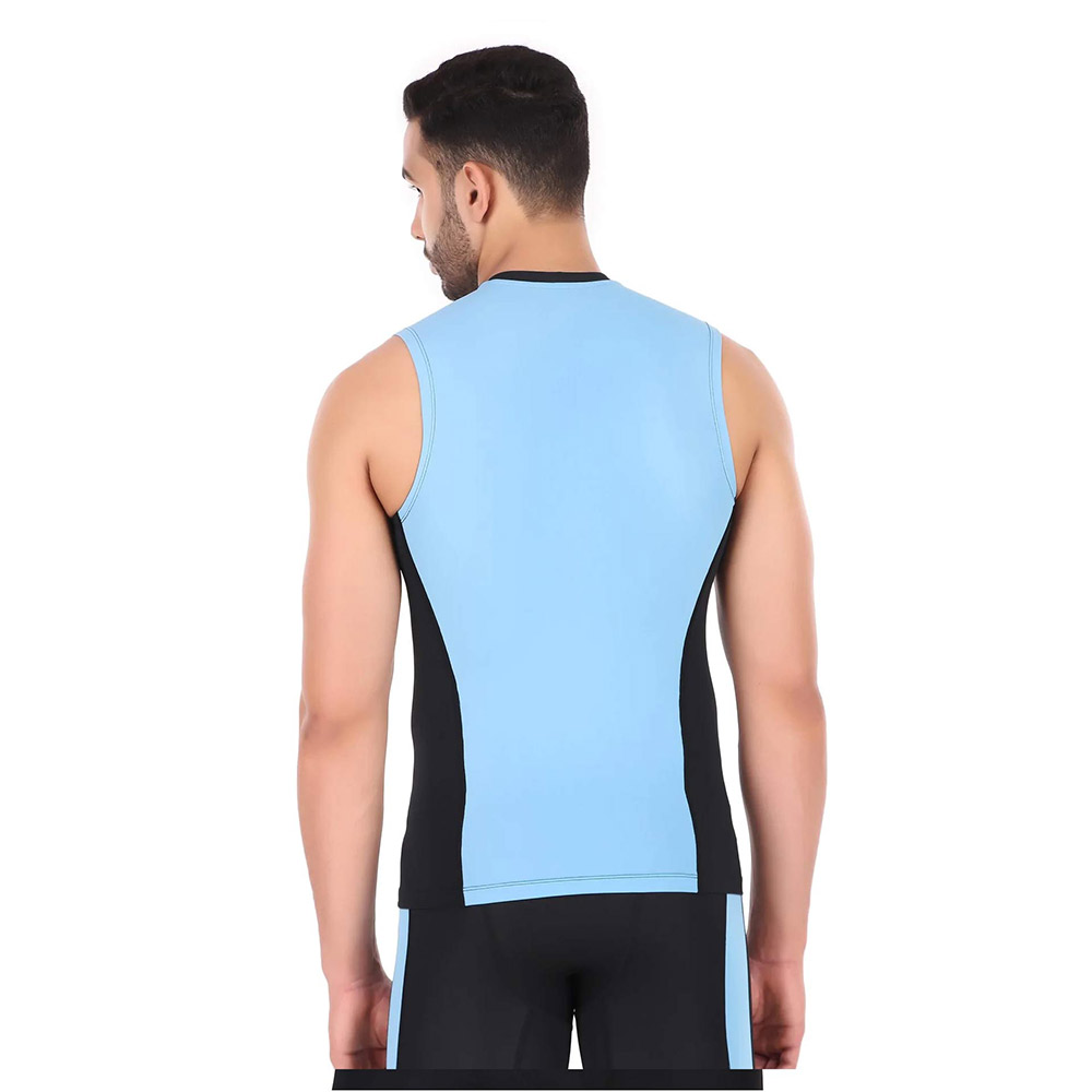 1 - Redesign Nylon DC Compression Cut Sleeve Tshirt,  Black/Aqua Blue  Medium 