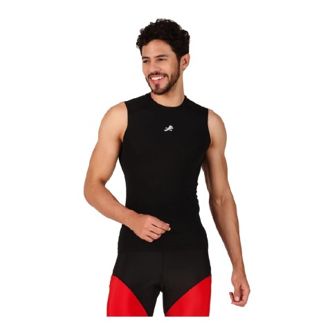 1 - Redesign Nylon Compression Cut Sleeve Tshirt,  Black  Large 