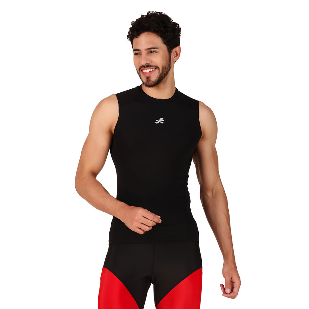 1 - Redesign Nylon Compression Cut Sleeve Tshirt,  Black  Large 
