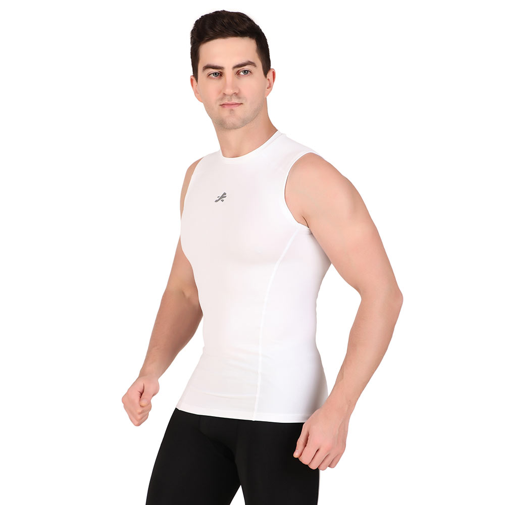 10 - Redesign Nylon Compression Cut Sleeve Tshirt,  White  XXL 