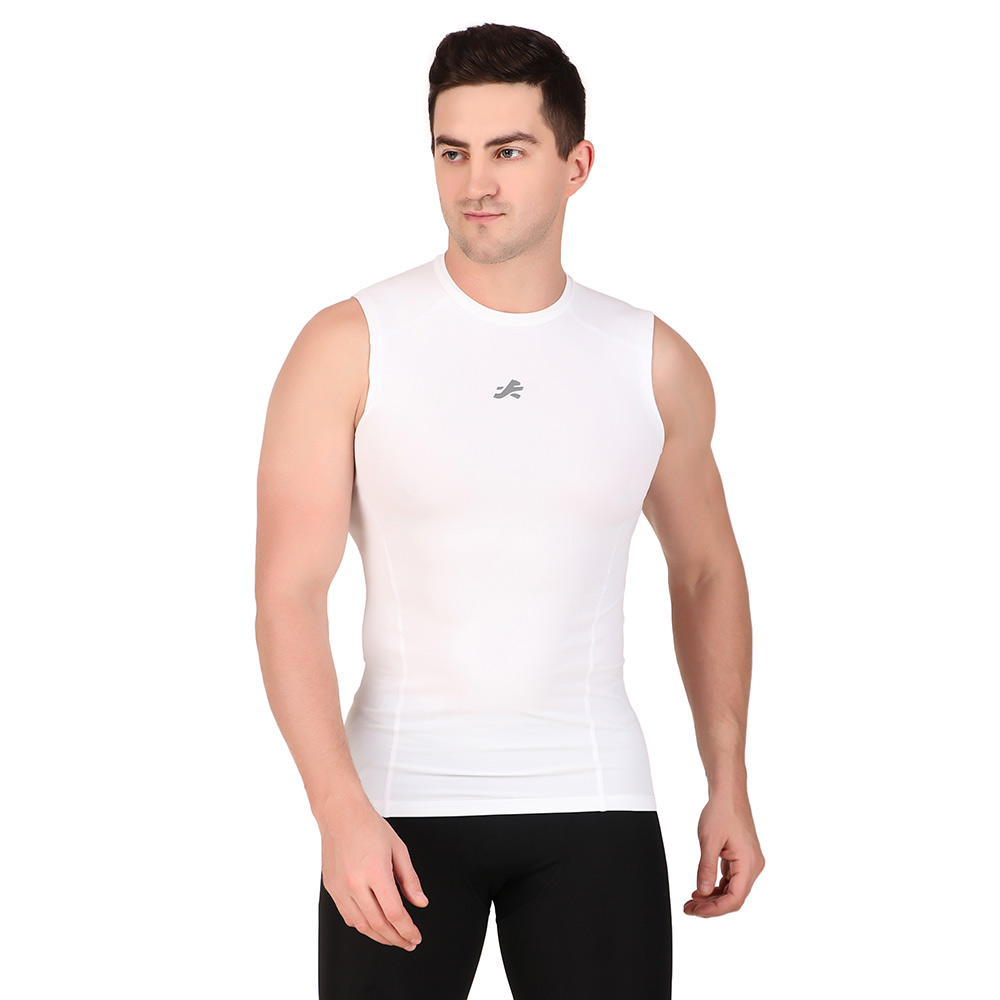 8 - Redesign Nylon Compression Cut Sleeve Tshirt,  White  XXL 