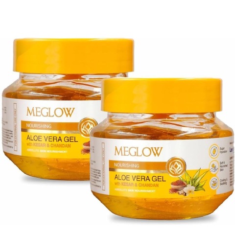 1 - Meglow Aloe Vera Gel,  100 g  with Kesar & Chandan (Pack of 2) 