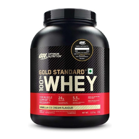 1 - ON (Optimum Nutrition) Gold Standard 100% Whey Protein Powder,  5 lb  Vanilla Ice Cream 