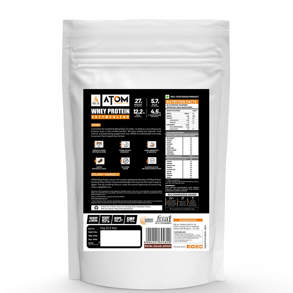 AS-IT-IS Nutrition ATOM Whey Protein with Enzymes,  2.2 lb  Royal Gulab Jamun 