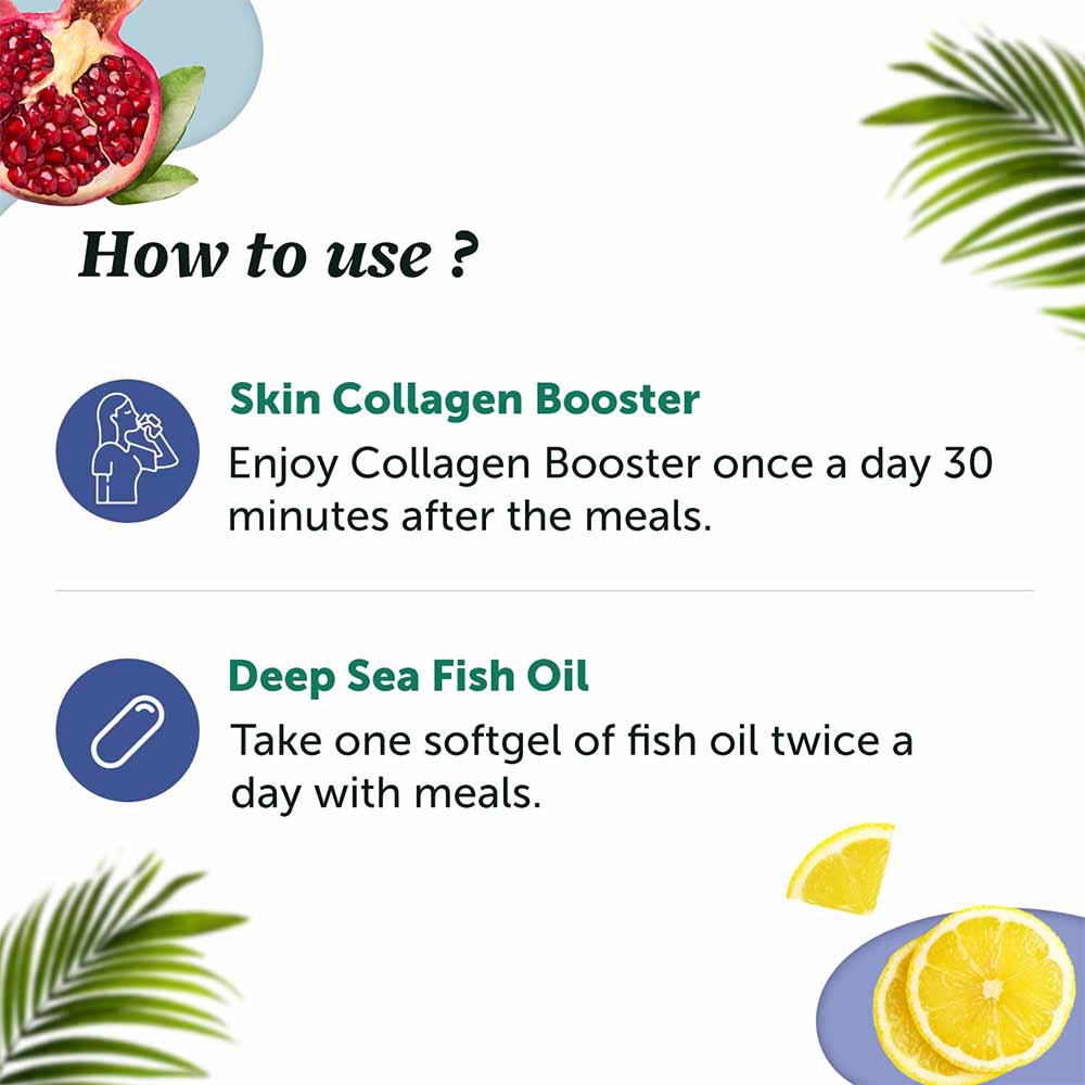 5 - Neuherbs Deep Sea Fish Oil 2500mg Flavour Lemon 60 Softgels & Skin Collagen Booster Flavour Mixed Fruit Combo,  210 g 