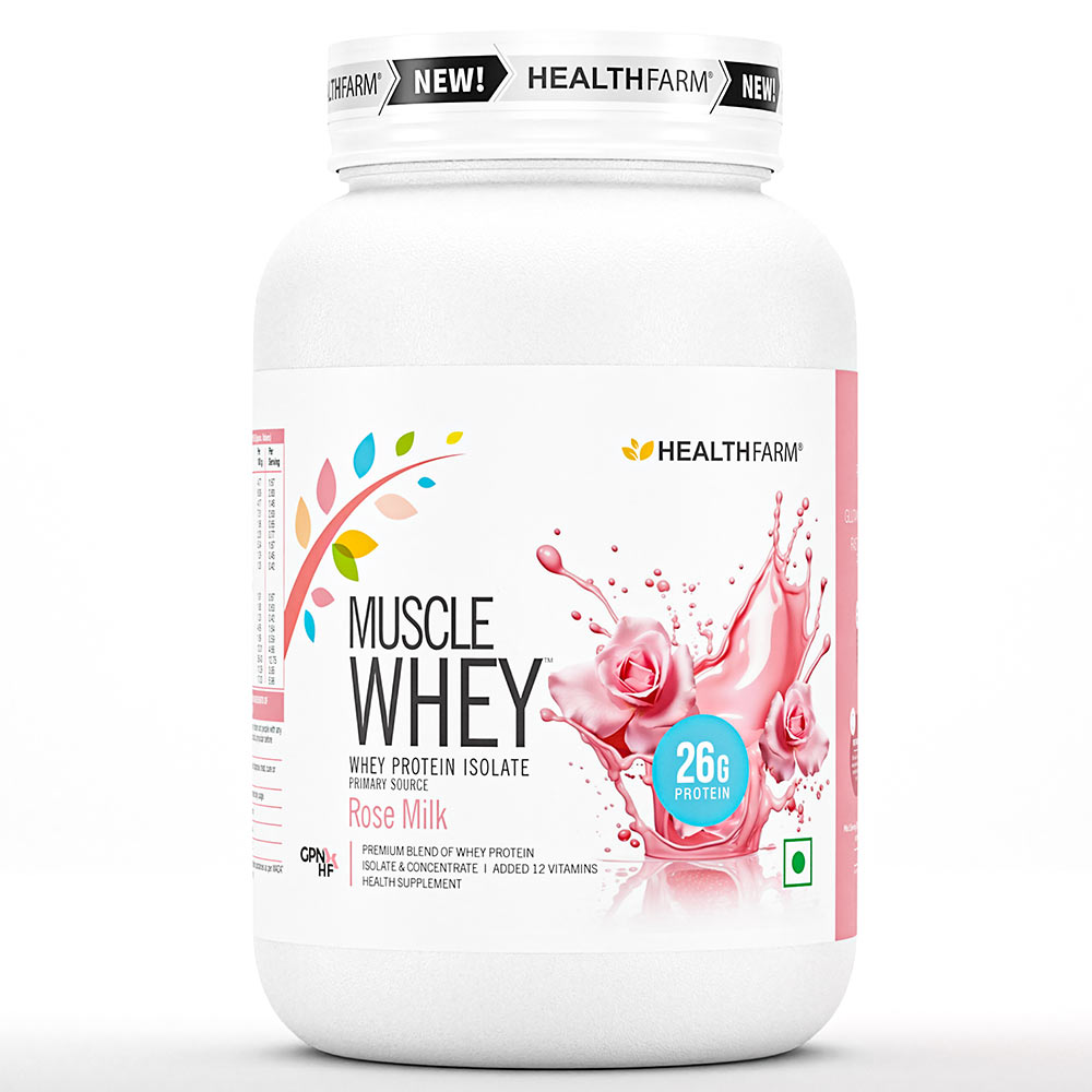 4 - Healthfarm Muscle Whey 2.2lb with Intra BCAA & Creatine Monohydrate Combo,  3 Piece(s)/Pack  Rose Milk, Island Fusion (with Free Shaker) 