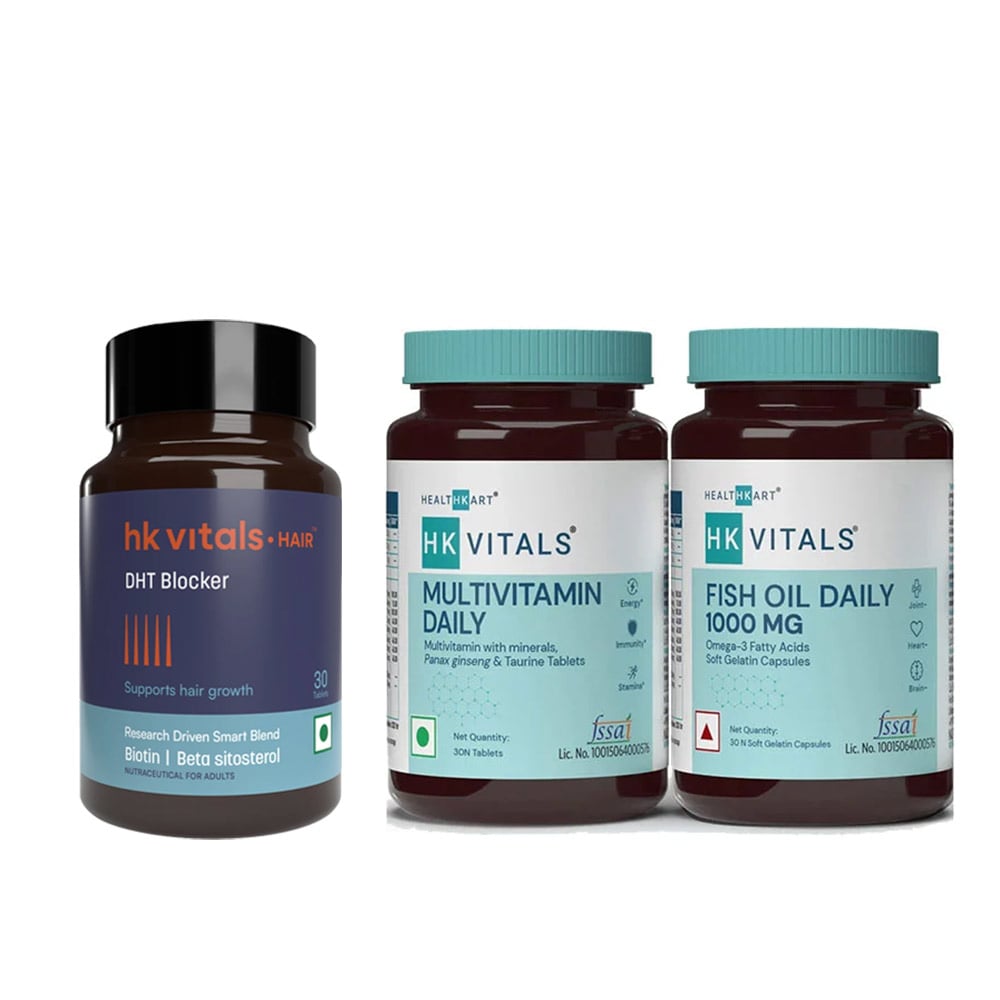 HK Vitals Multivitamin & Fish Oil & DHT Blocker with Biotin 30 Tabs Combo